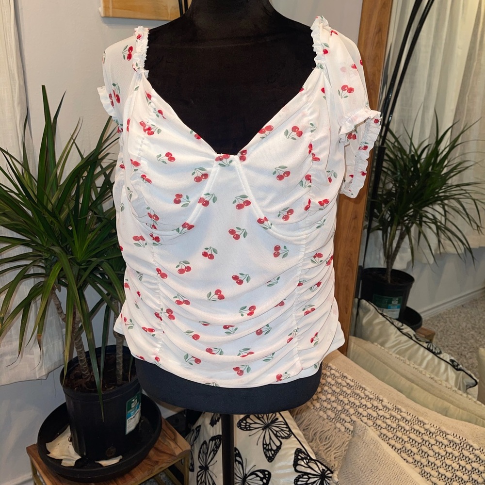 Plus size mesh cherry top